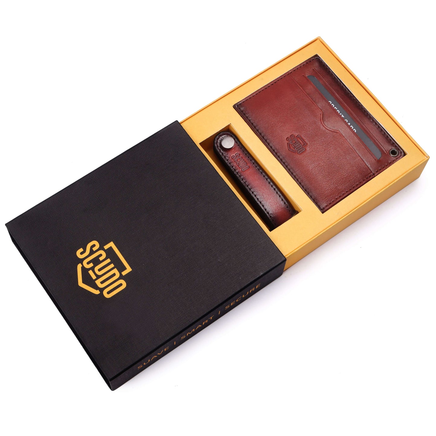 Gift Set - Card Holder & Key Organizer - Burnished - Cognac - Scudo