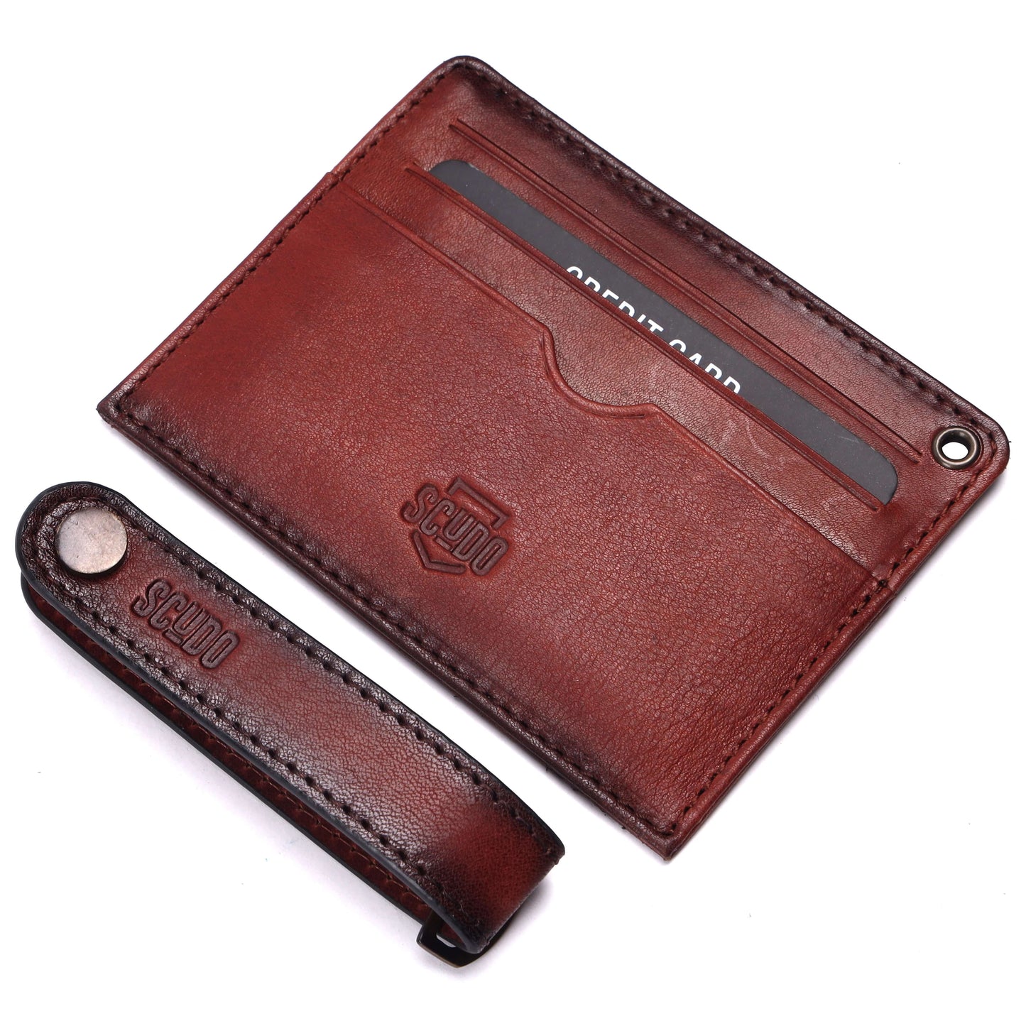 Gift Set - Card Holder & Key Organizer - Burnished - Cognac - Scudo