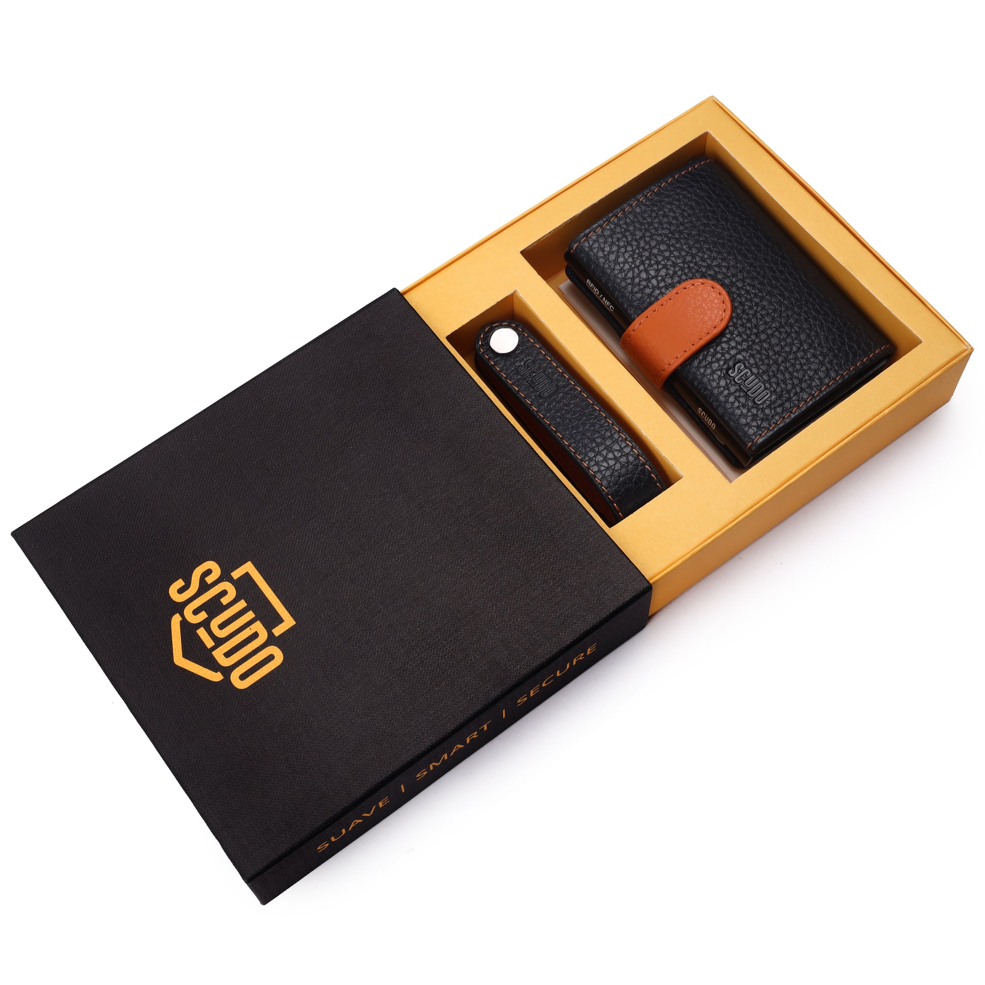 Gift Set - Slim Wallet & Key Organizer - Mosaic - Navy/Orange - Scudo