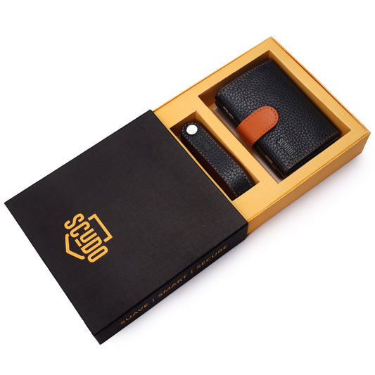 Gift Set - Slim Wallet & Key Organizer - Mosaic - Navy/Orange - Scudo