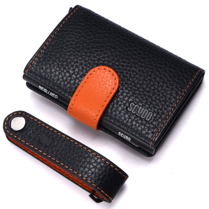 Gift Set - Slim Wallet & Key Organizer - Mosaic - Navy/Orange - Scudo