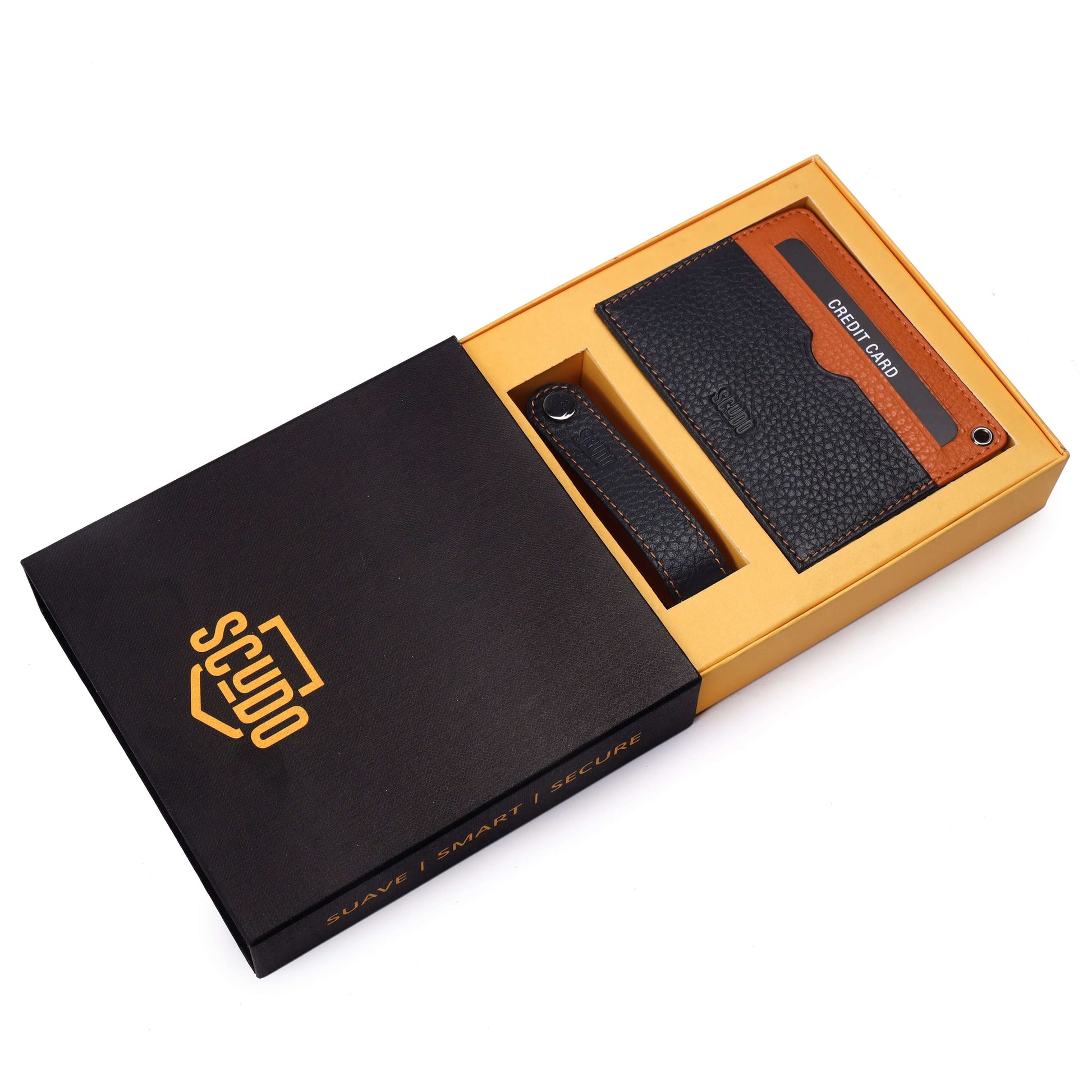Gift Set - Card Holder & Key Organizer - Mosaic - Navy / Orange - Scudo