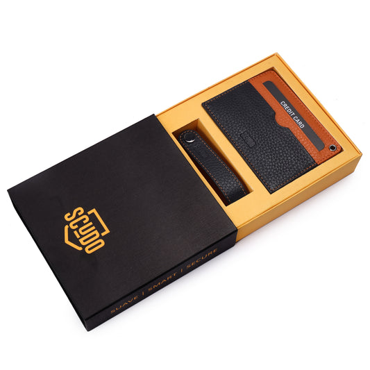 Gift Set - Card Holder & Key Organizer - Mosaic - Navy / Orange
