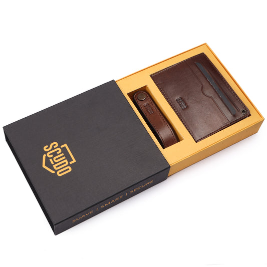 Gift Set - Card Holder & Key Organizer - Tuscany - Cognac